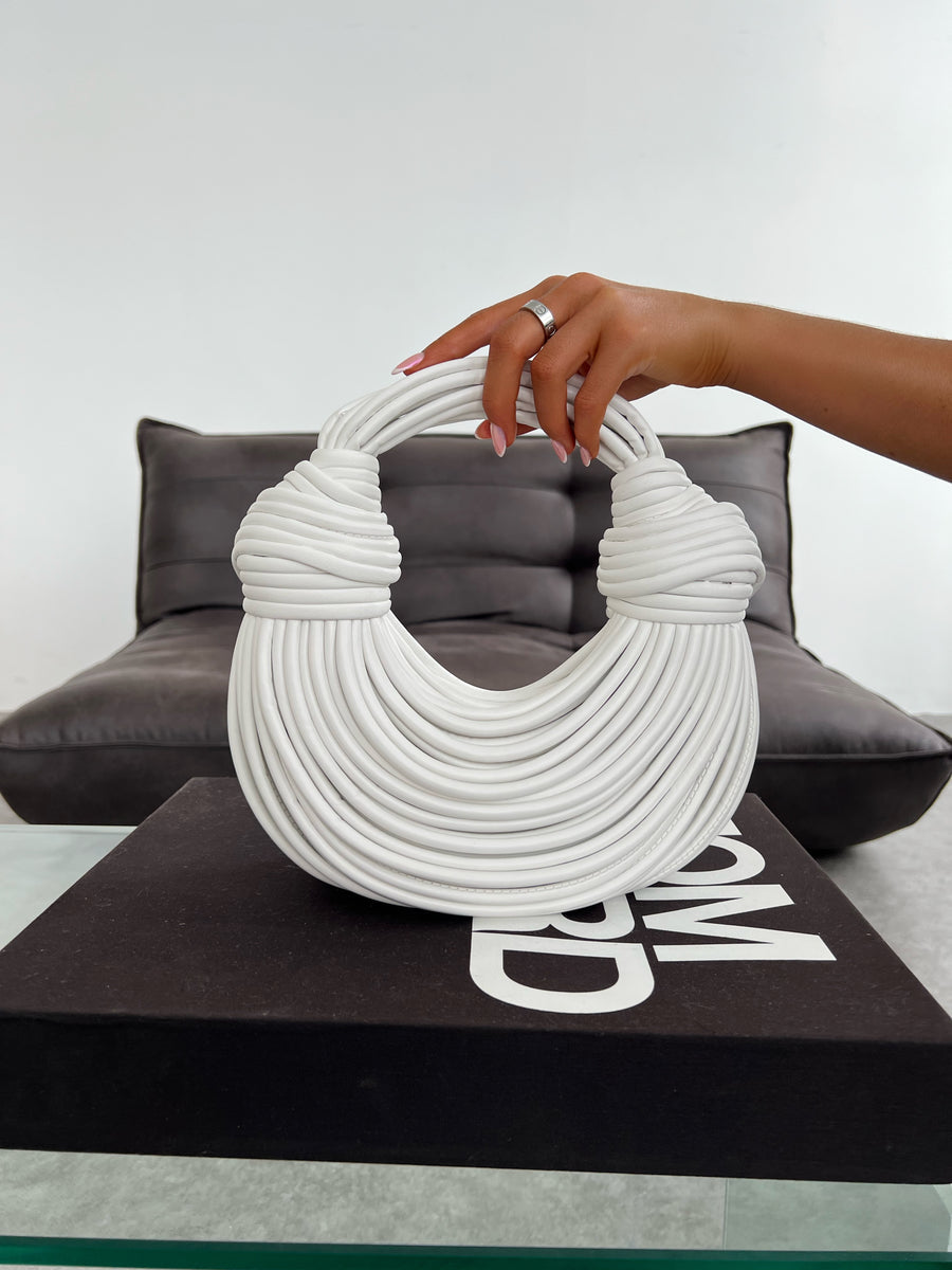 WHITE BRB FAUX LEATHER ROPE PURSE