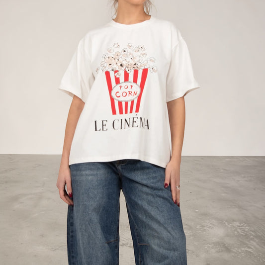 Popcorn Graphic T-Shirt – White