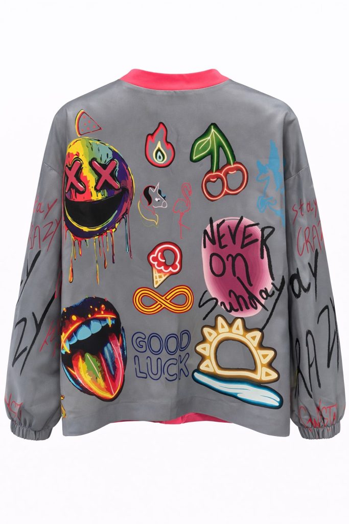 Never On Sunday “No Bad Vibes” Graffiti Jacket Grey