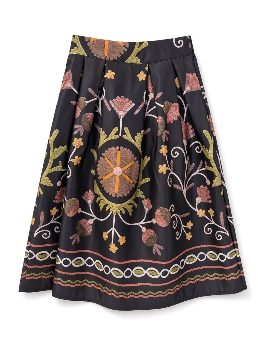 Satin Floral High-Waist Skirt
