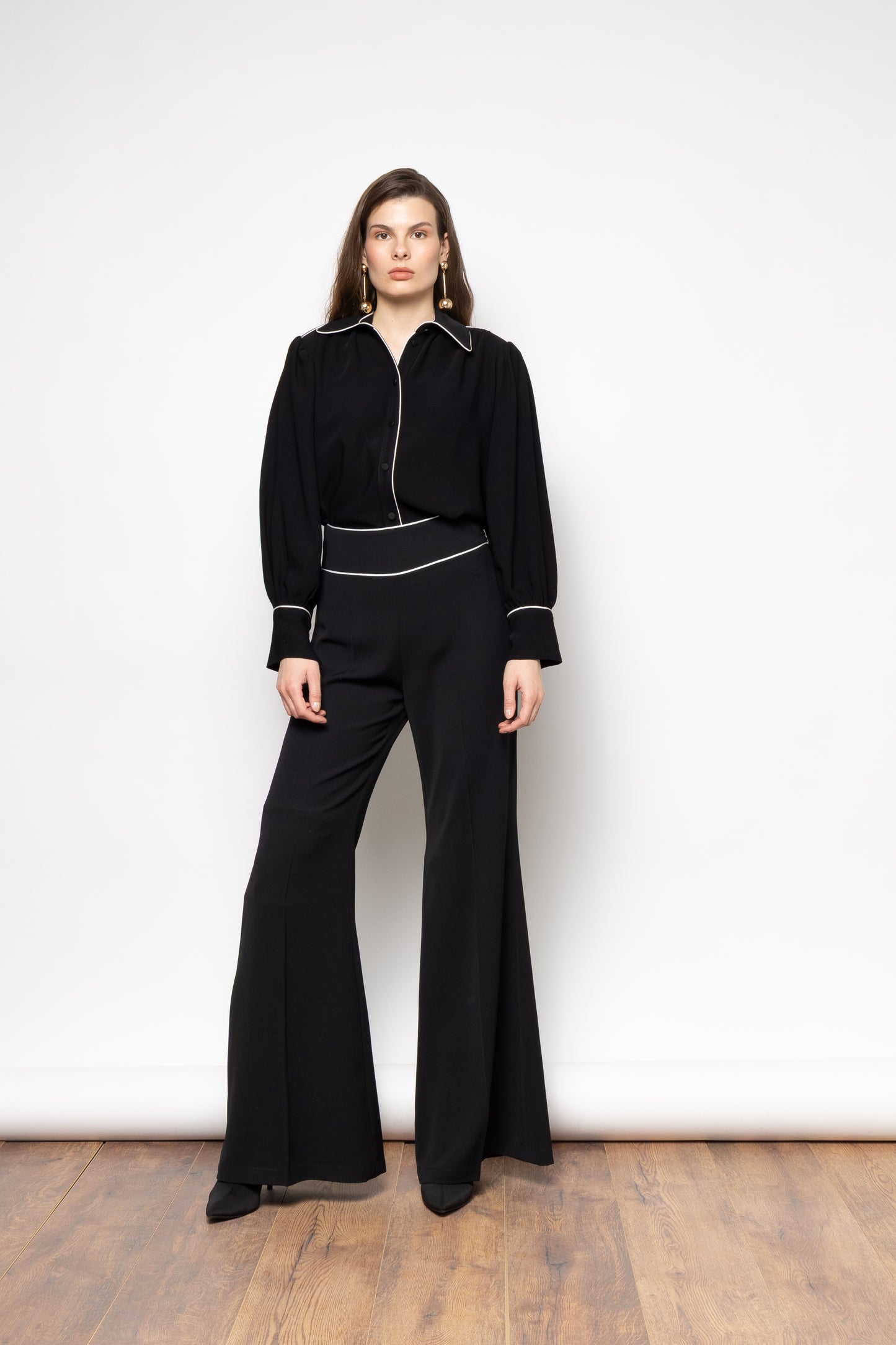 NEMA NEW Black Tailored Pants with Piping