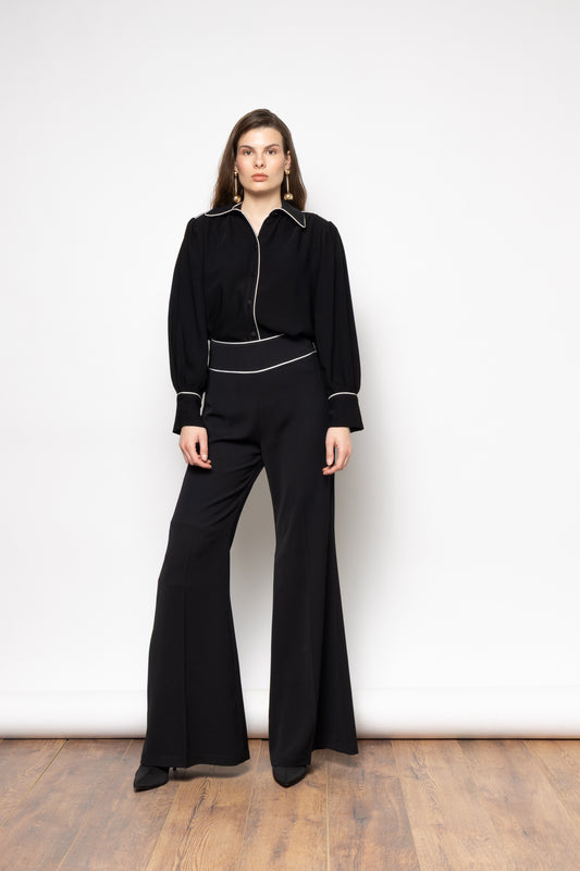NEMA NEW Black Tailored Pants with Piping