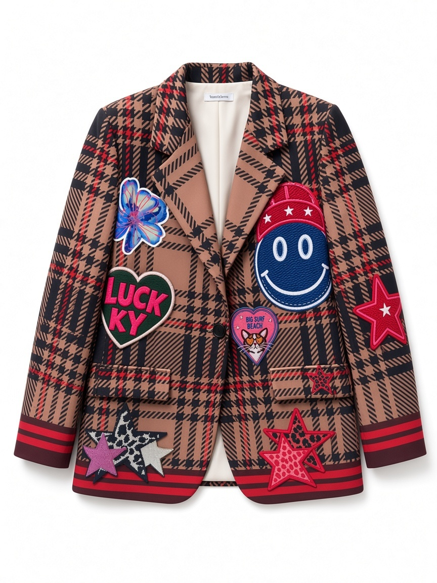 Patchwork Check Statement Blazer