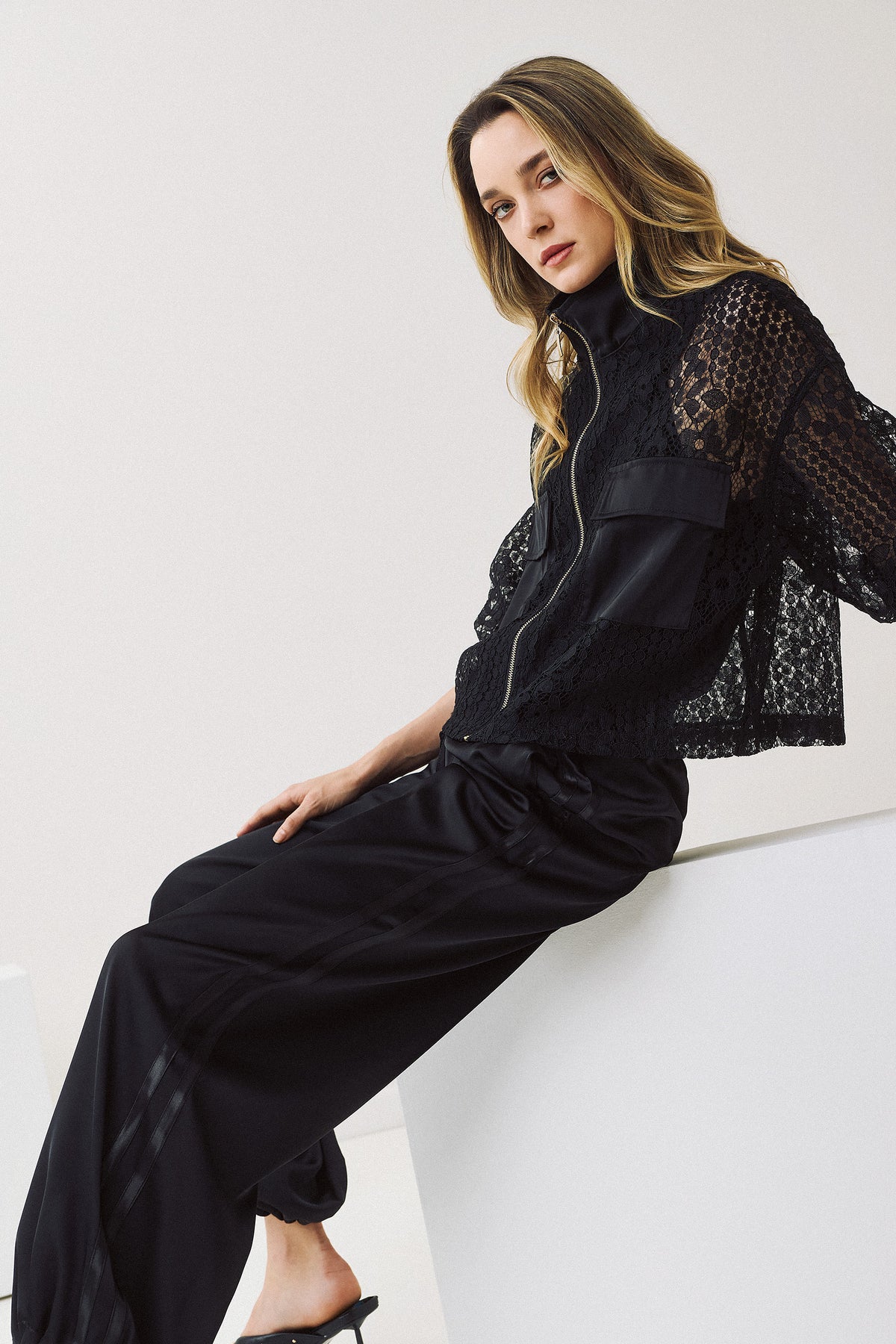 Figaro Lace Utility Jacket Black