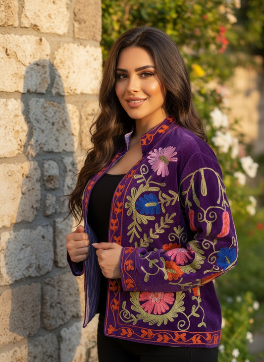 Embroidered Bloom Jacket Velvet Purple