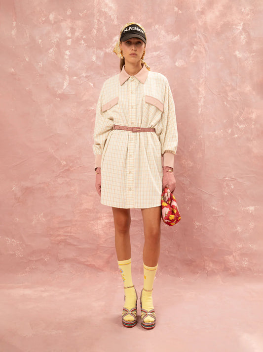 WE__ARE
CHECKED MIDI SHIRT DRESS - OFF-WHITE