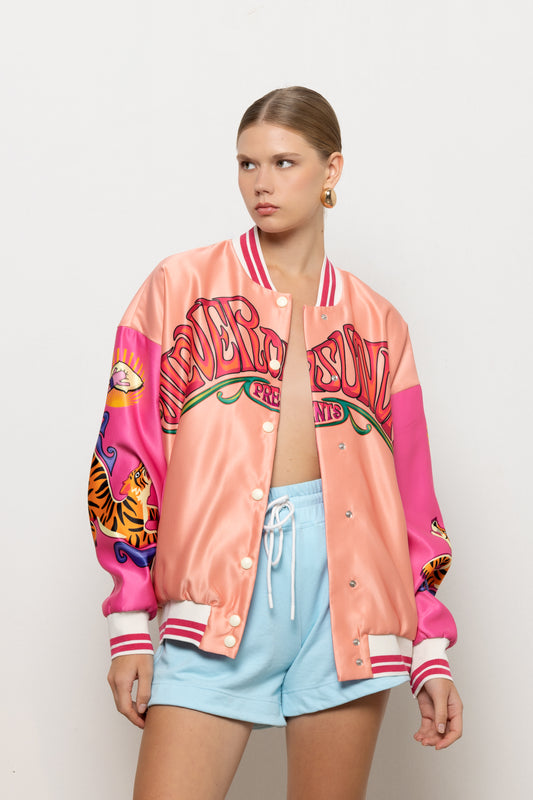 Never on Sunday by Nema Bomber Jacket Crop Salmon