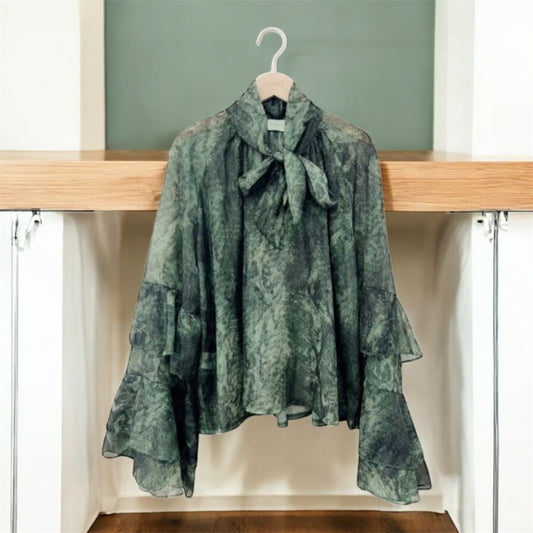 Emerald Tie Neck Flowing Blouse