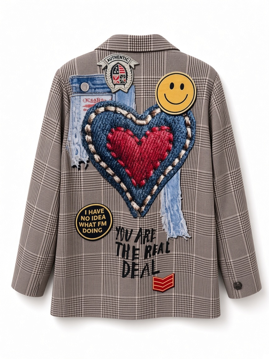 Denim Patchwork Check Blazer