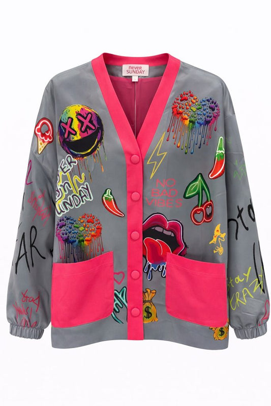 Never On Sunday “No Bad Vibes” Graffiti Jacket Grey