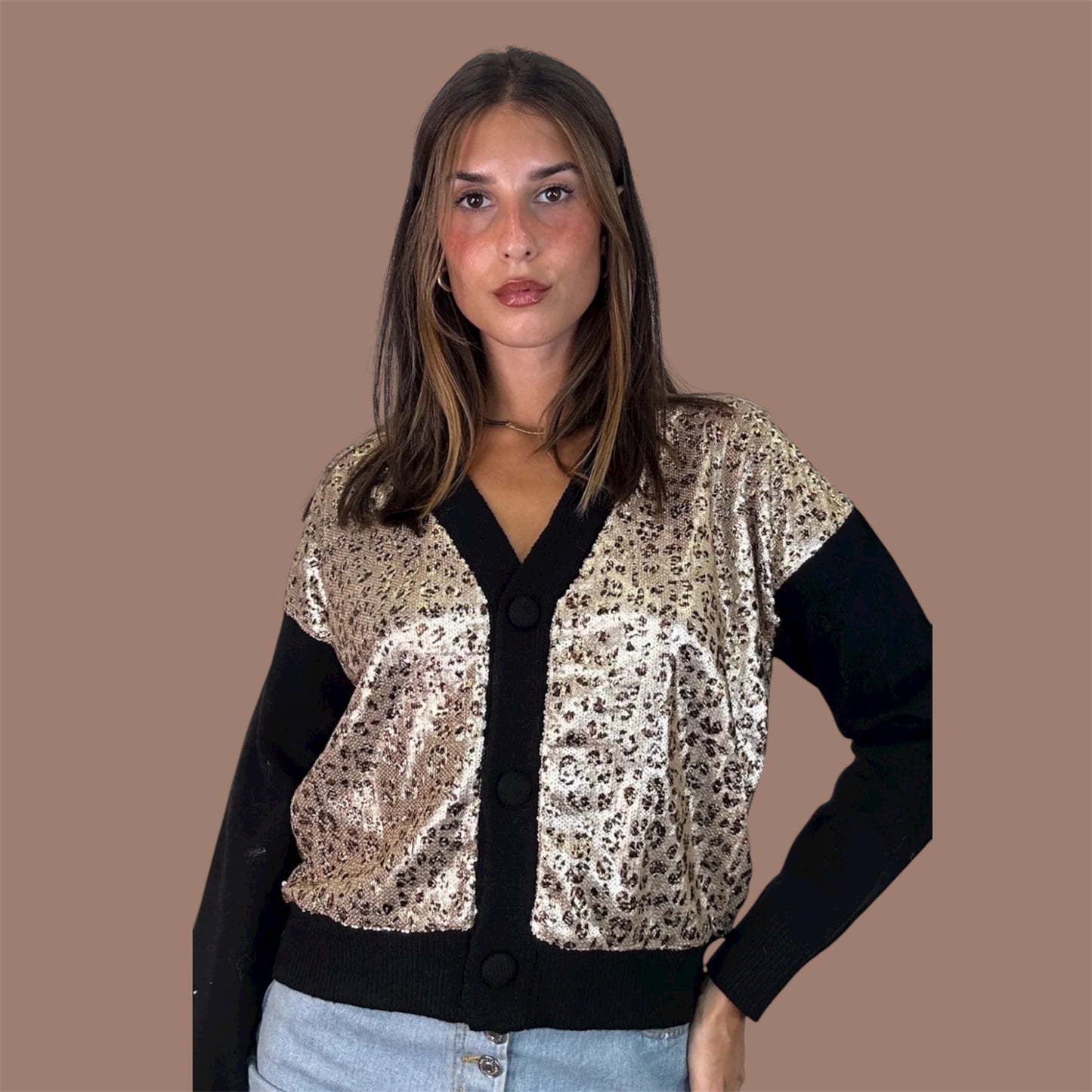 Leopard Contrast Cardigan black