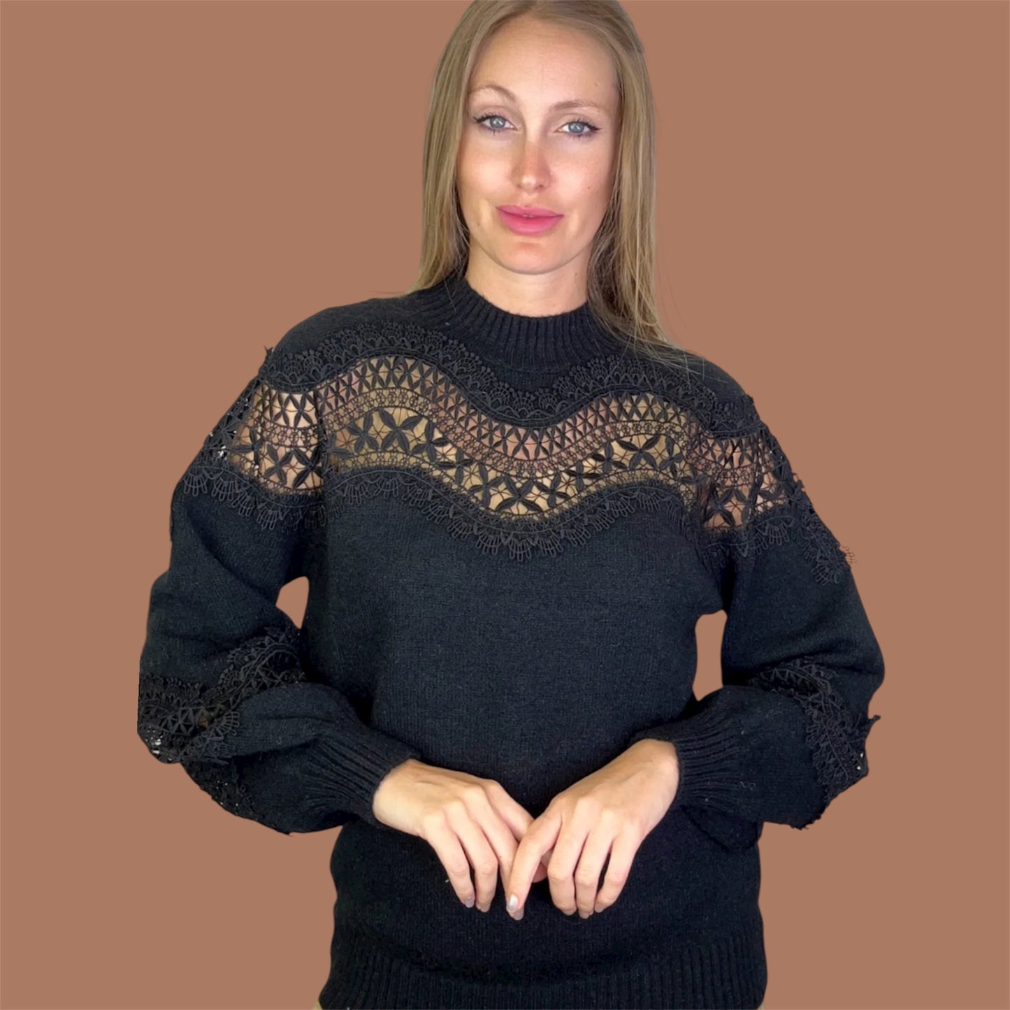 Black Lace Panel Sweater