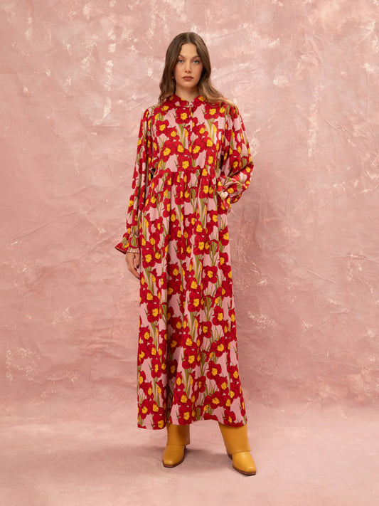 WE__ARE
MAO COLLAR MAXI DRESS - NARCISSUS PINK