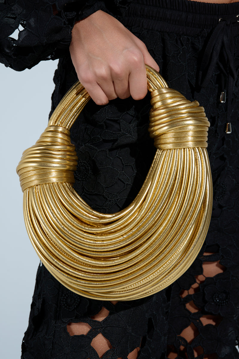 GOLD BRB FAUX LEATHER ROPE PURSE