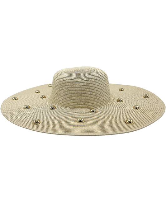 Beige Floppy Straw Hat w/ Grommets