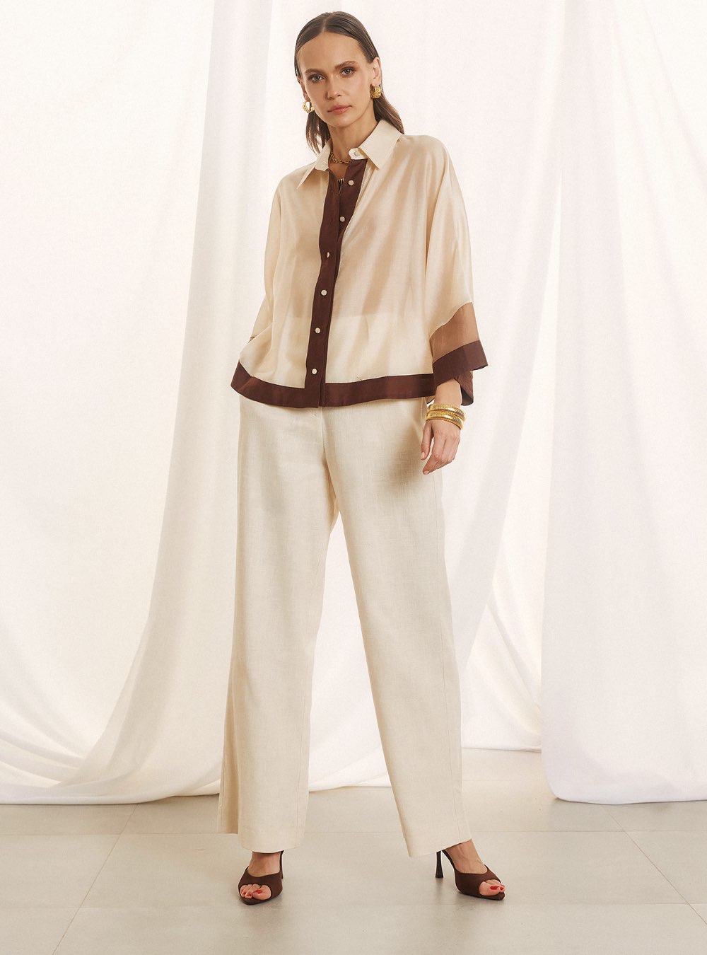 FIGARO Πουκάμισο Ημιδιάφανο NATURE BROWN