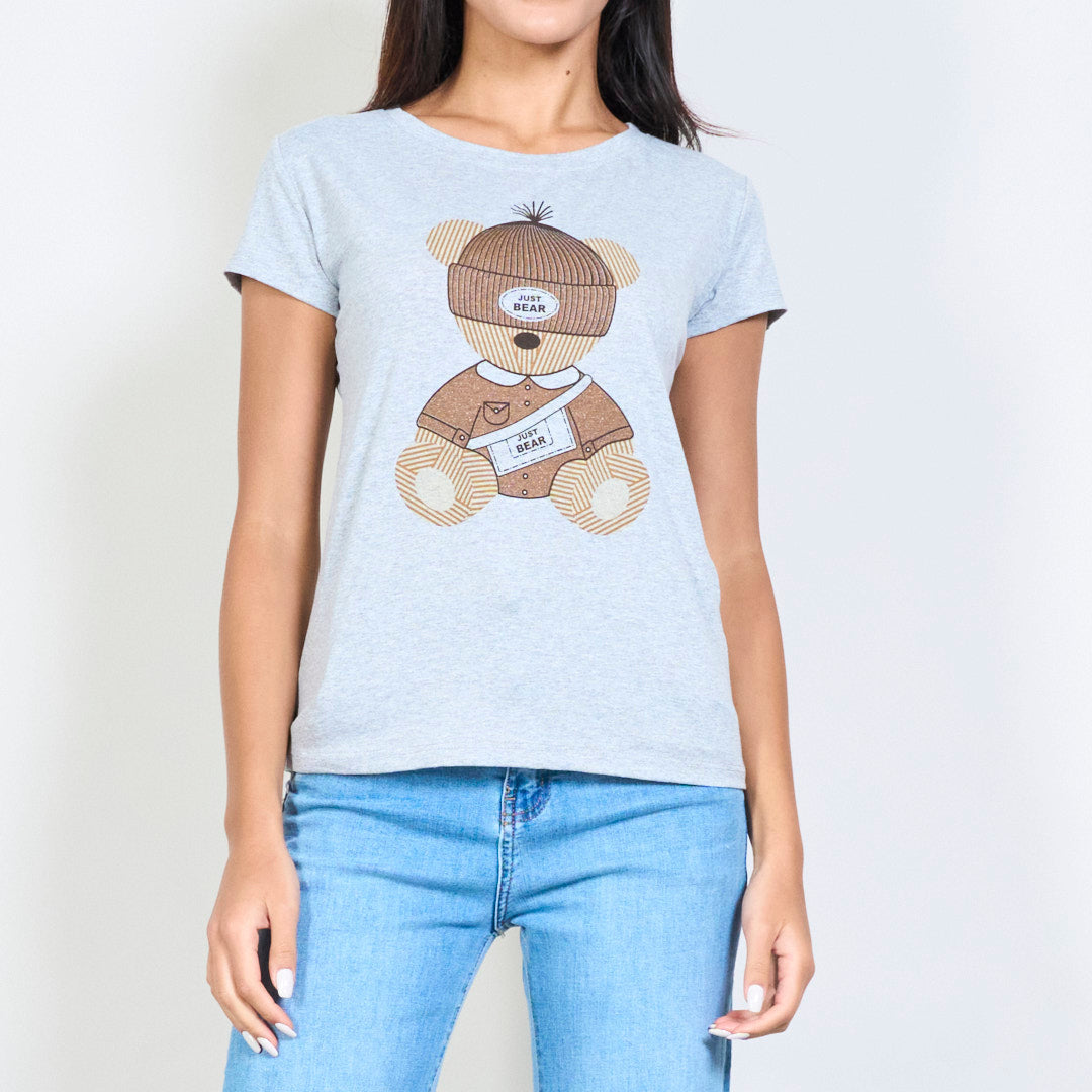 Grey Cotton Teddy Bear T-Shirt slim