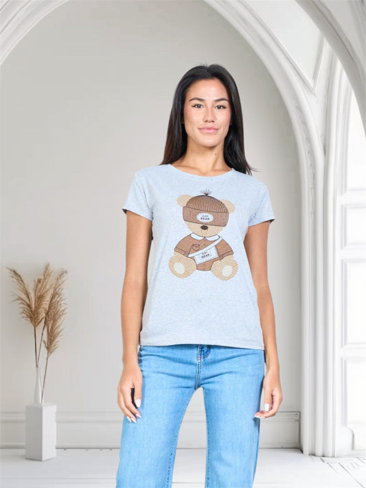 Grey Cotton Teddy Bear T-Shirt slim