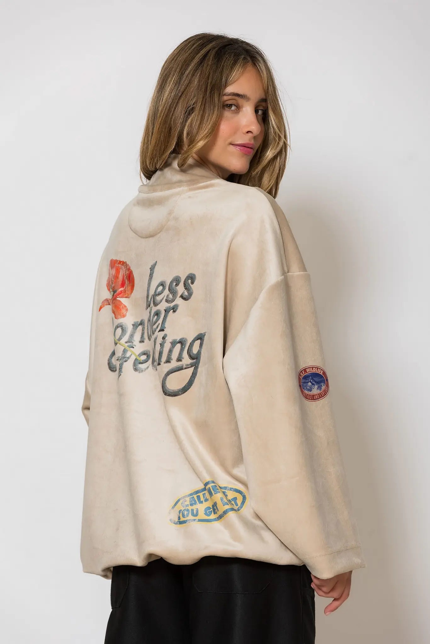 Printed Loose fit Zip Up Hoodie Velvet