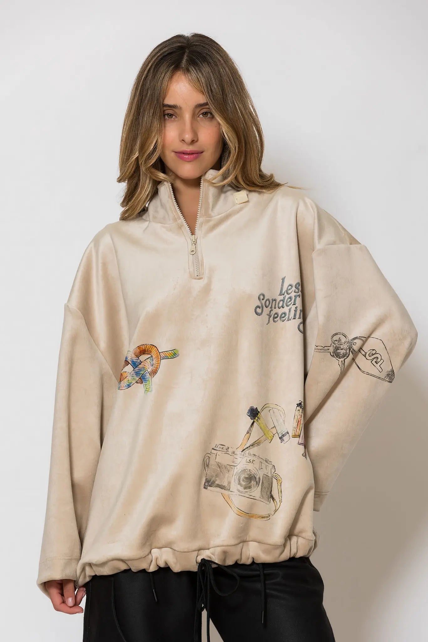 Printed Loose fit Zip Up Hoodie Velvet