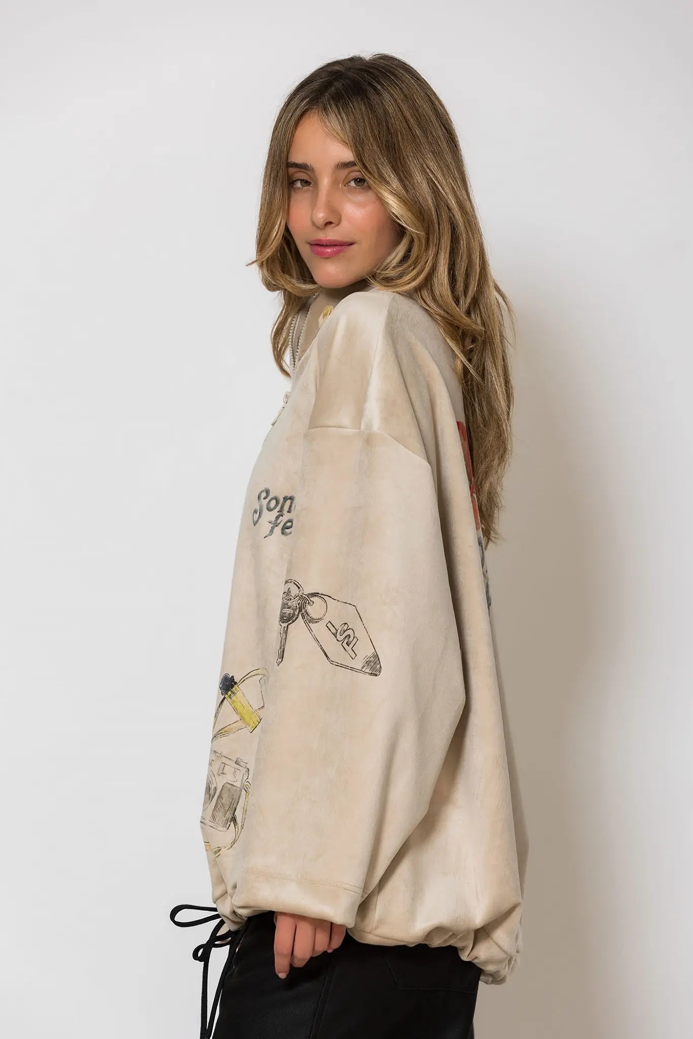 Printed Loose fit Zip Up Hoodie Velvet