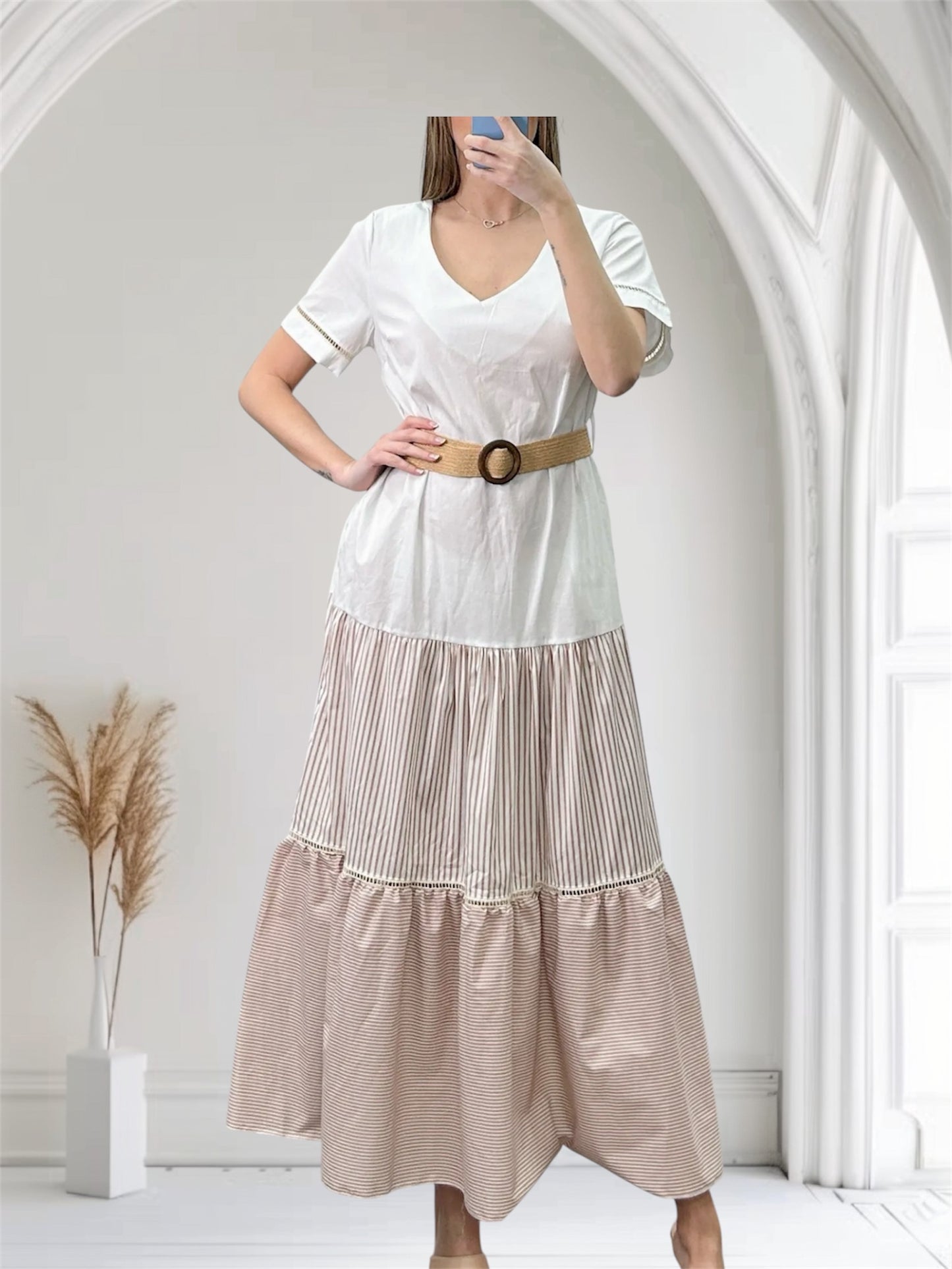 Cotton dress with belt one size