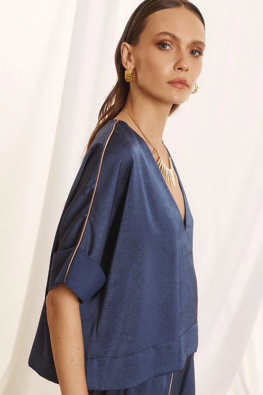 Figaro satin blue blouse
