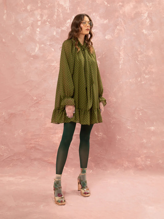 WE__ARE
CHIFFON MINI DRESS - FLORAL DOT LIME