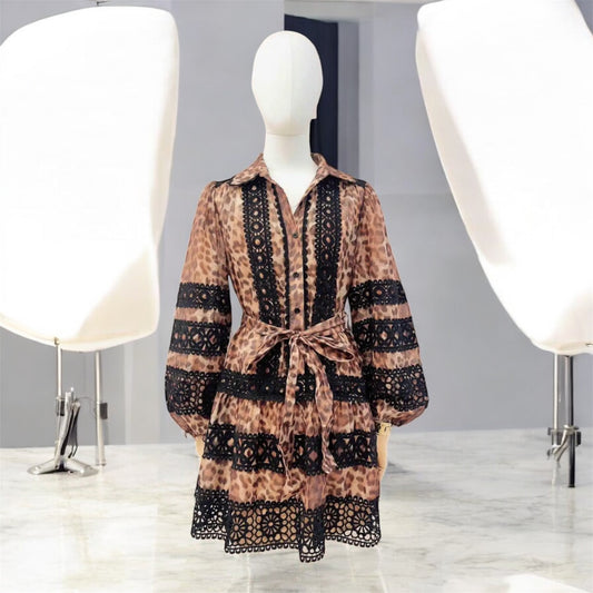 Leopard Print Dress with Black Lace Details