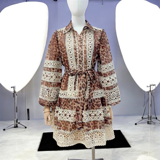 Leopard Print Dress with Ivory Lace Details