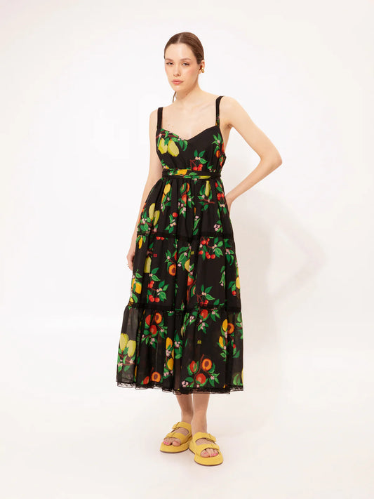WE__ARE
TIERED MIDI DRESS FRUITS