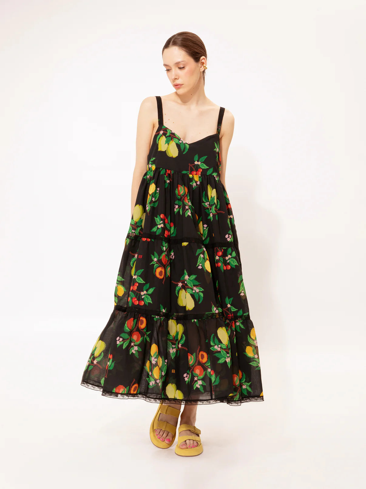 WE__ARE
TIERED MIDI DRESS FRUITS