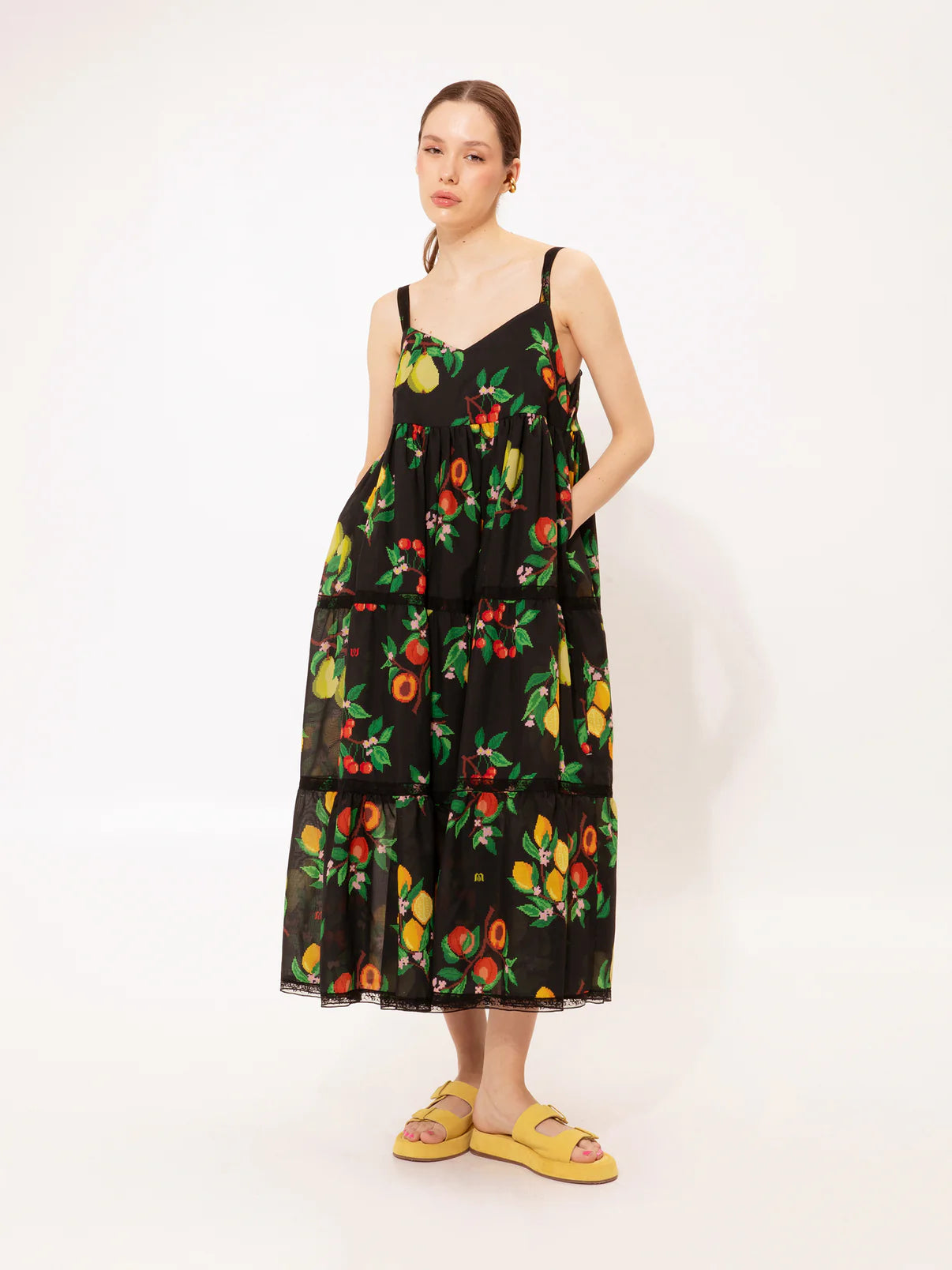 WE__ARE
TIERED MIDI DRESS FRUITS