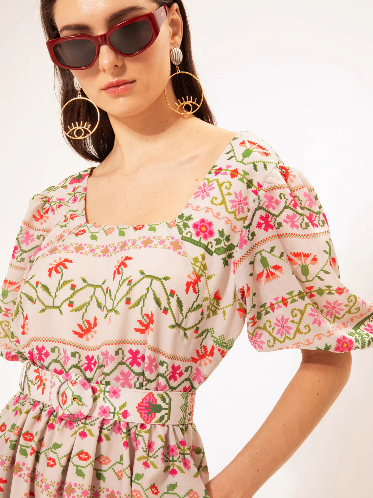 WE__ARE
SQUARE-NECK MIDI DRESS FOLKLORE