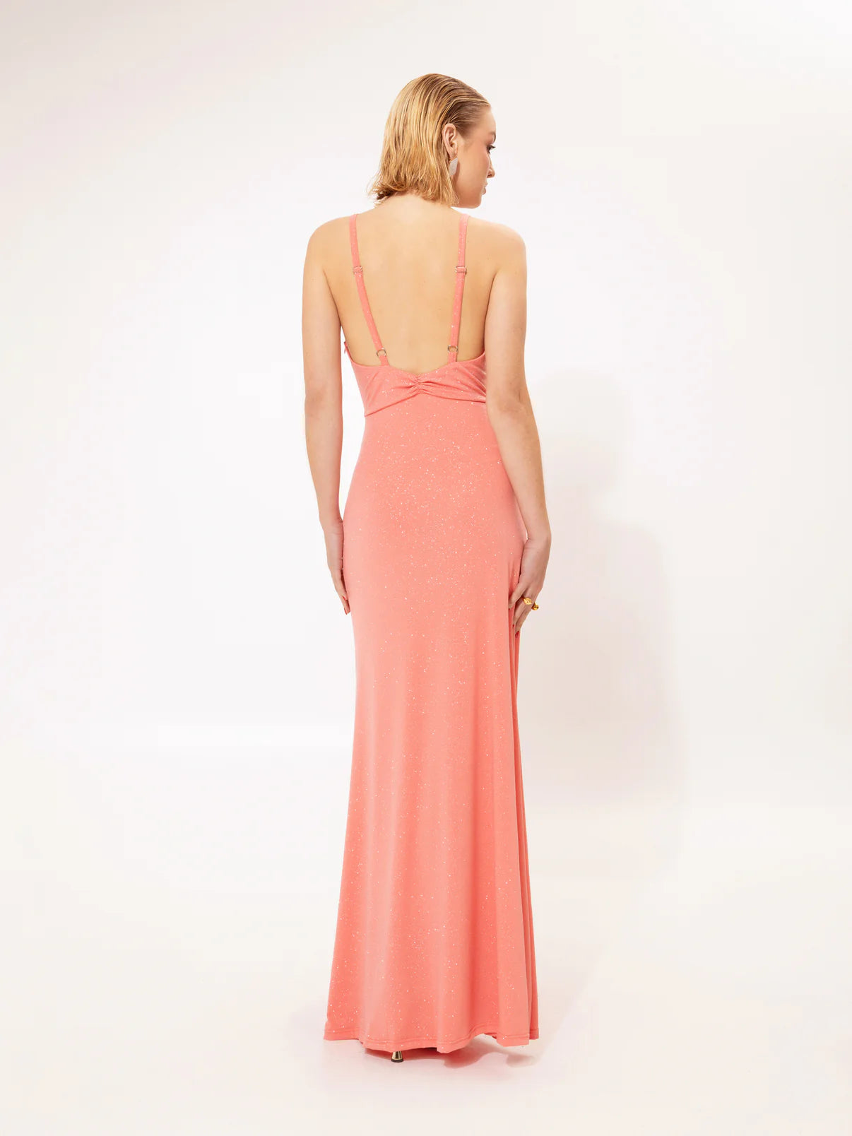 WE__ARE
RUCHED JERSEY MAXI DRESS CORAL GLITTER