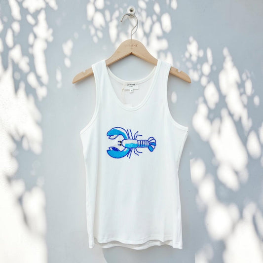 Blue Lobster Embroidered Tank Top