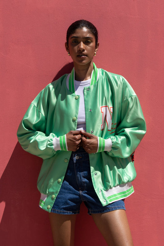 Never On Sunday “Cool Edition” Green Varsity Jacket