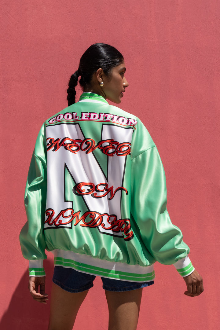 Never On Sunday “Cool Edition” Green Varsity Jacket