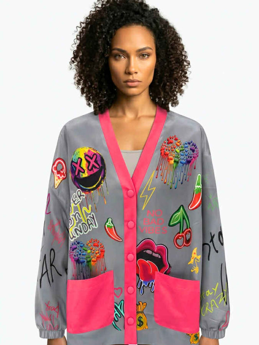 Never On Sunday “No Bad Vibes” Graffiti Jacket Grey