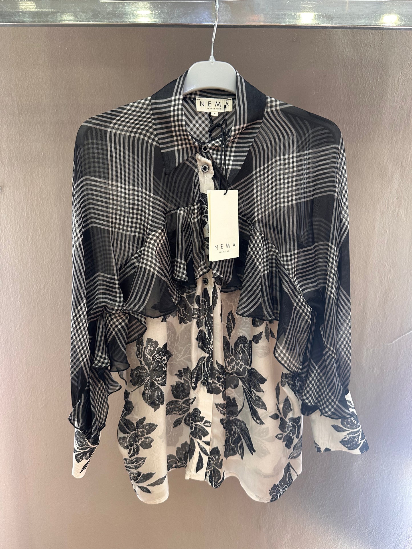 NEMA NEW Monochrome Silk Mixed Print Shirt