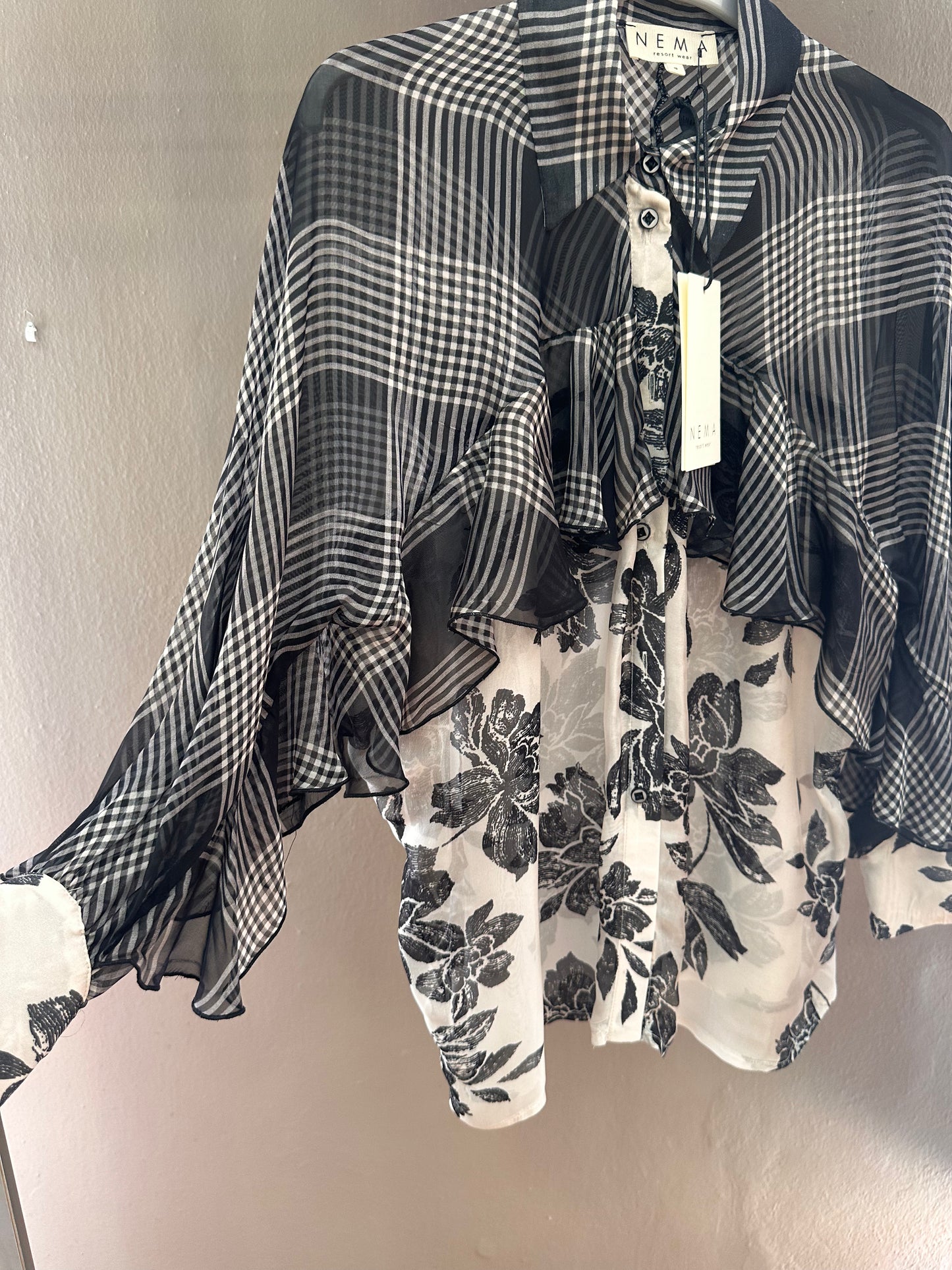 NEMA NEW Monochrome Silk Mixed Print Shirt