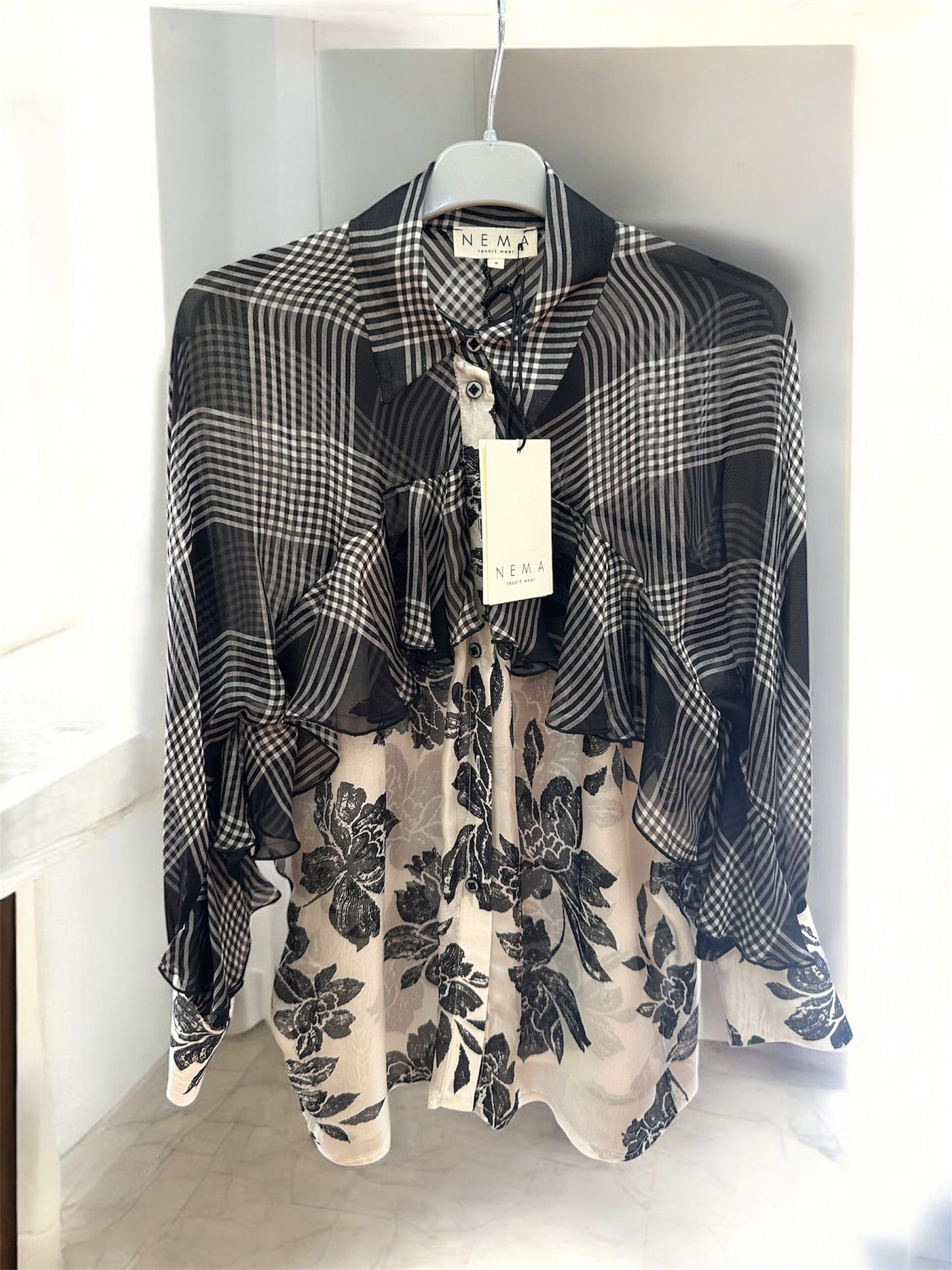 NEMA NEW Monochrome Silk Mixed Print Shirt
