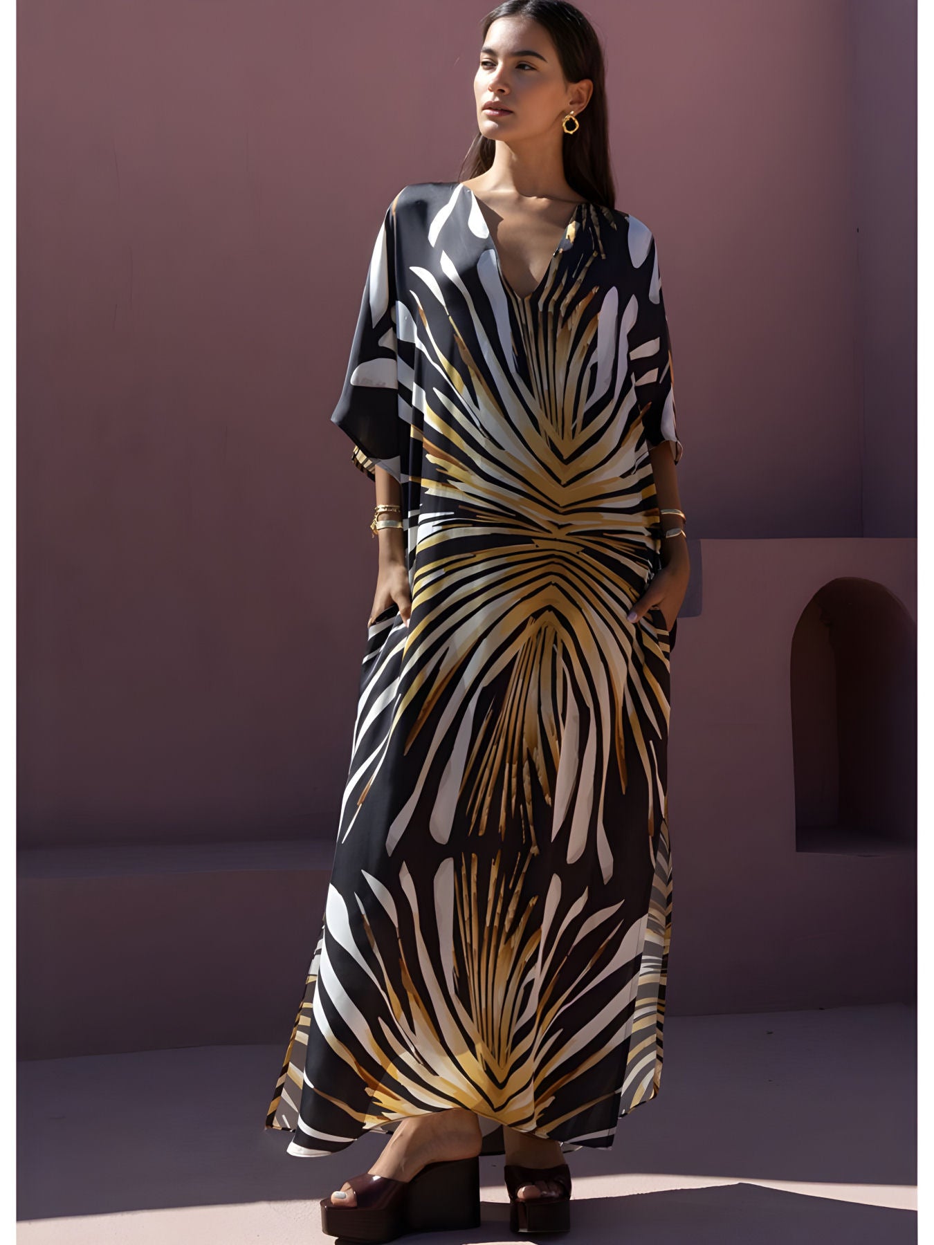 Nema Resortwear Dazze Φόρεμα Viscose – Μαύρο/Εκρού Print