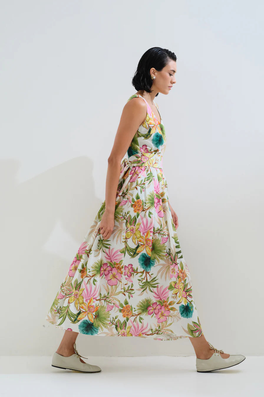 Linen pleated floral dress