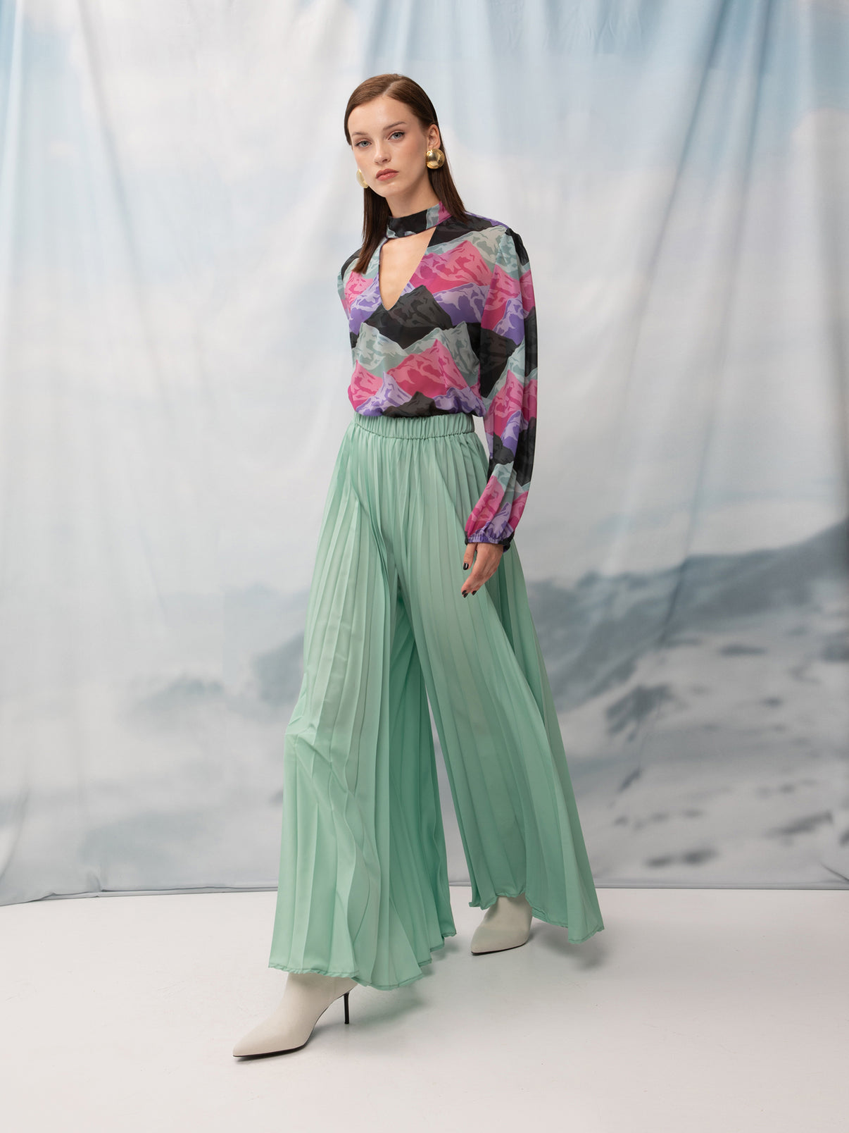 FULLY-PLEATED PANTS TEAL