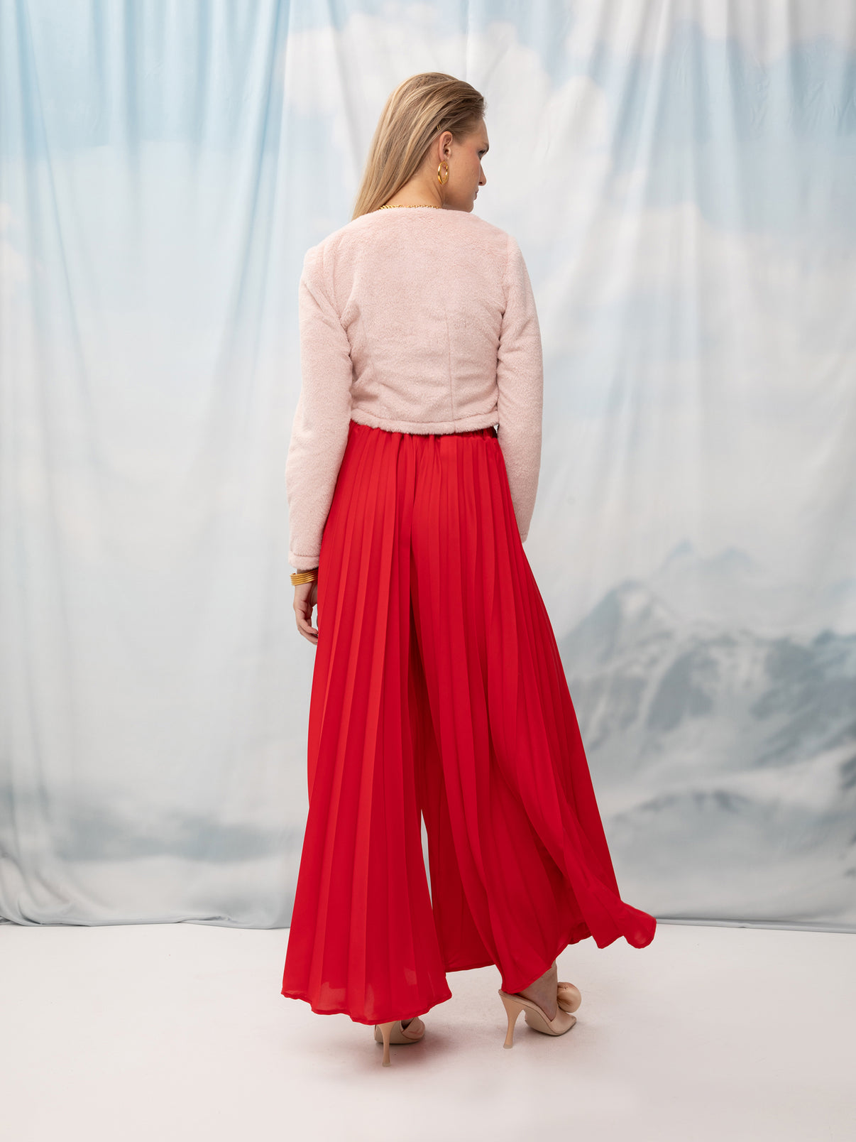 FULLY-PLEATED PANTS RED