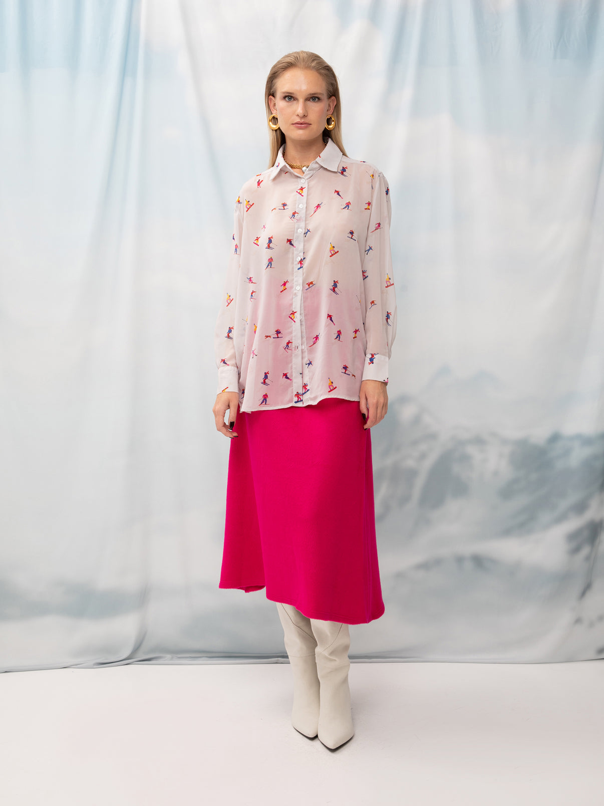 A-LINE MIDI SKIRT FUCHSIA