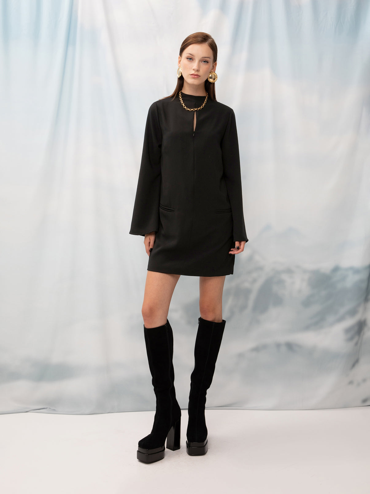 ZIP-UP MINI DRESS BLACK