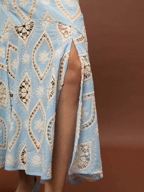 WE__ARE TIERED BRODERIE MAXI SKIRT - LIGHT BLUE