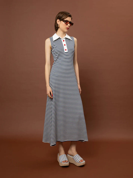 WE__ARE SLEEVELESS POLO DRESS - STRIPES BLUE